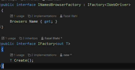 INamedBrowserFactory and IFactory interfaces