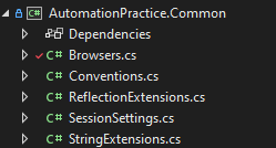 AutomationPractice.Common project structure