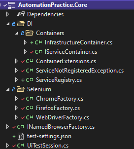 AutomationPractice.Core project structure