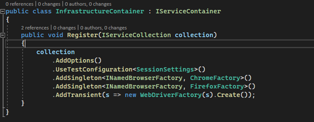 InfrastructureContainer class implementation