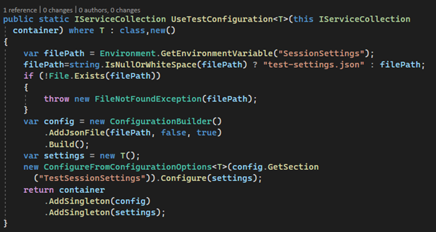 UseTestConfiguration extension method