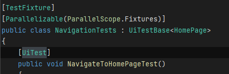 NavigationTests class extending UiTestBase